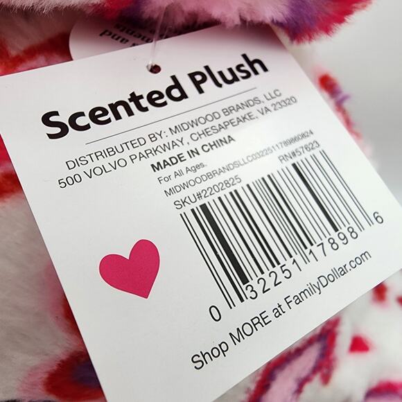 Scented Teddy Bear Plush 17" Pink Red Hearts Sewn Eyes Shiny Feet Stuffed Toy - Picture 7 of 9